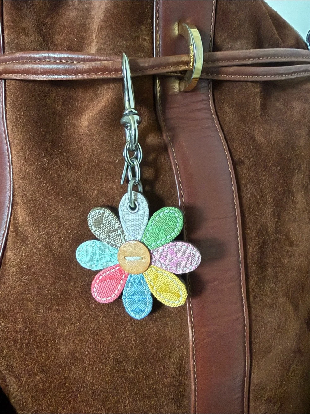 Coach Y2K vintage Daisy flower multicolor patchwork bag charm keychain - Picture 5 of 16
